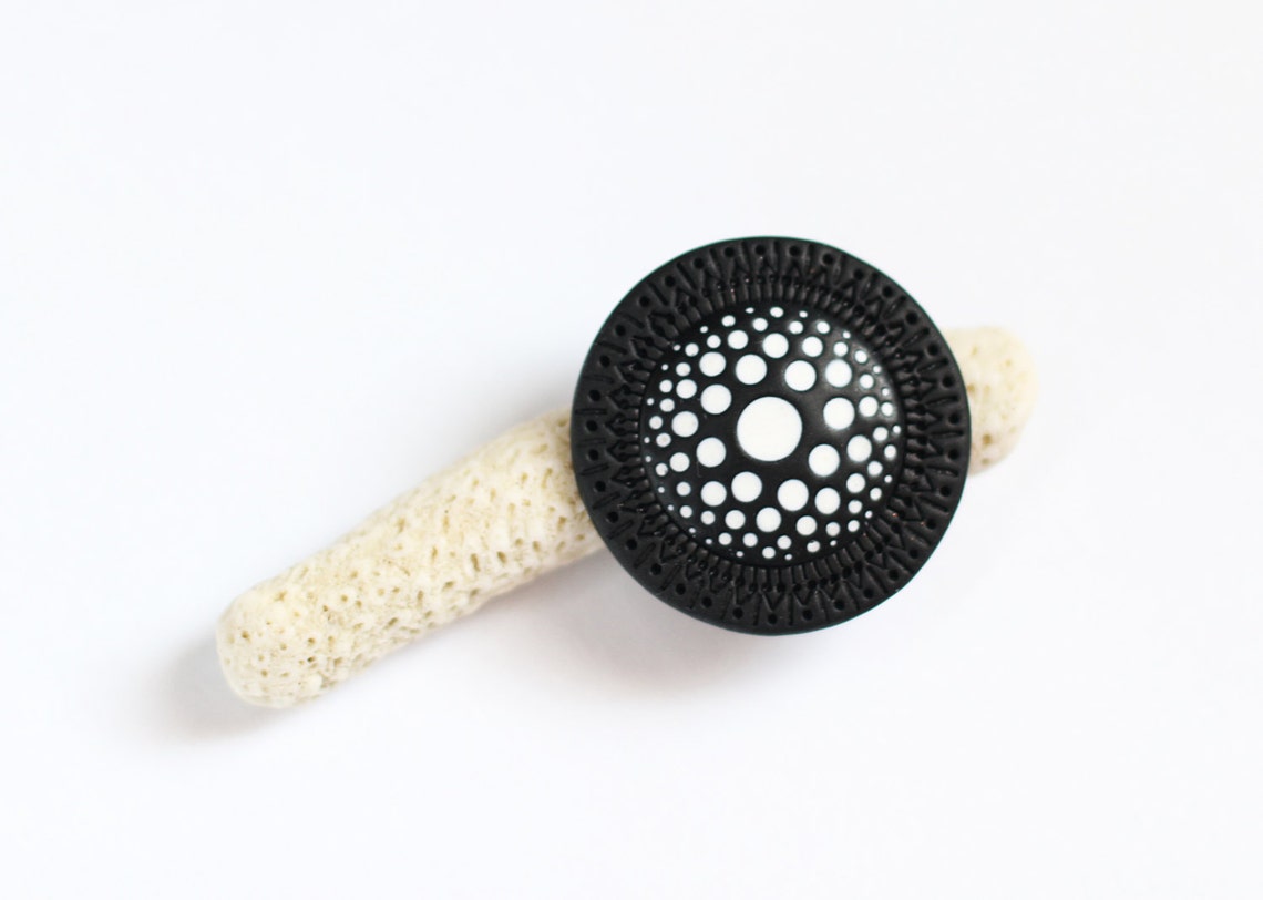 Big Ring Black Jewelry Statement Ring Black and White Abstract Etsy