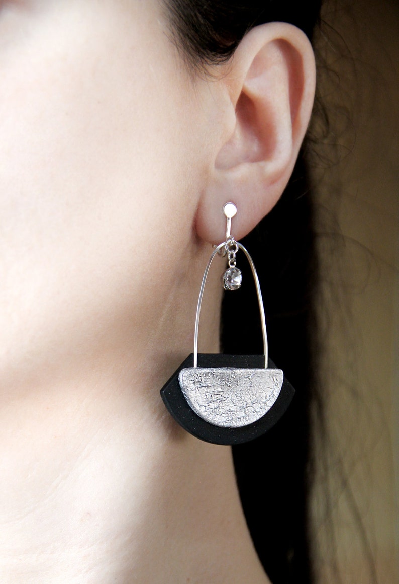 Abstract jewelry gift Birthday gift idea for women gift for her Big modern earring Statement dangle Contemporary Handmade gift Long earring image 3