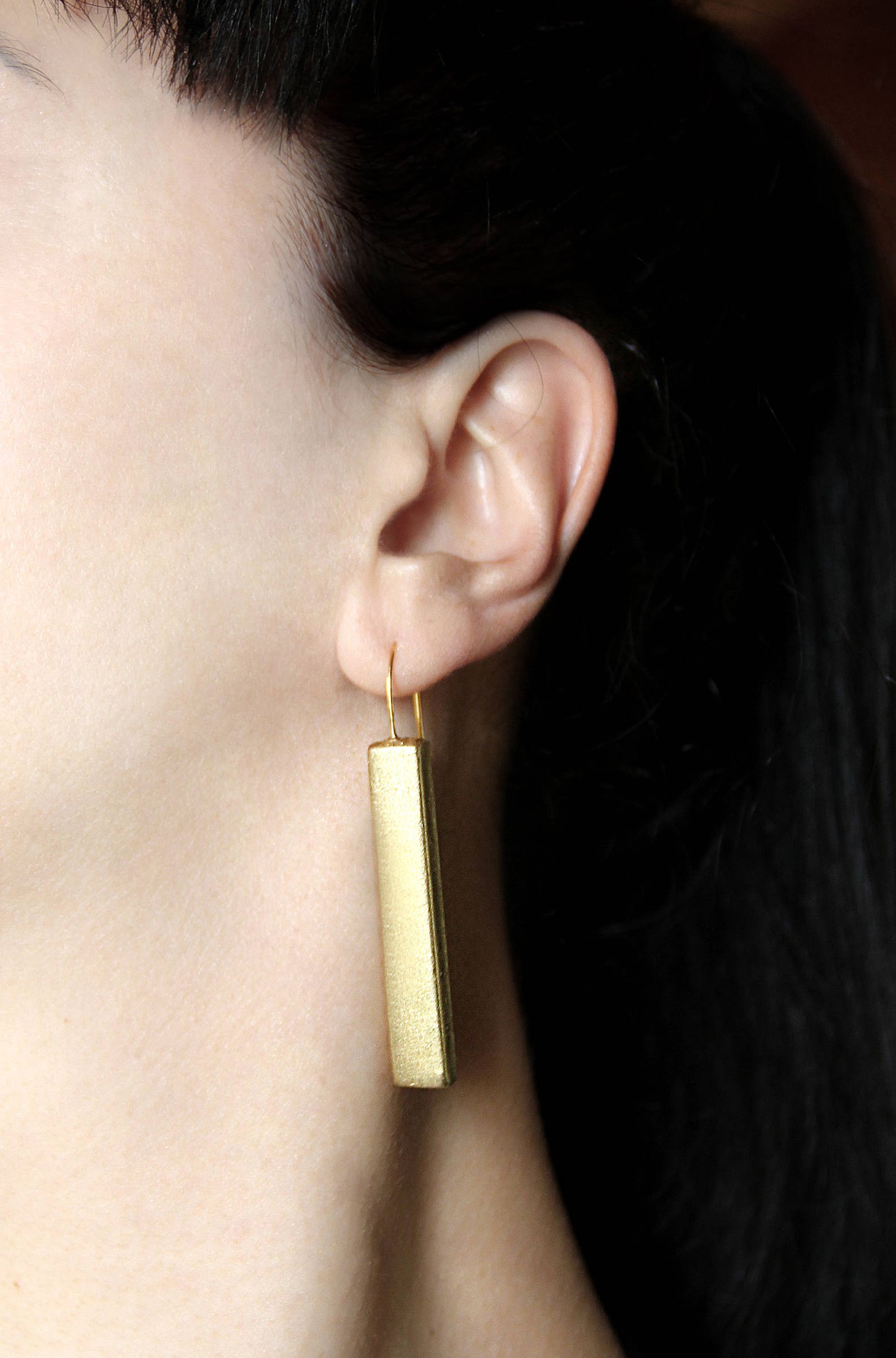Stick Earrings Long Black Earrings Black and Gold Dangles Bar Etsy