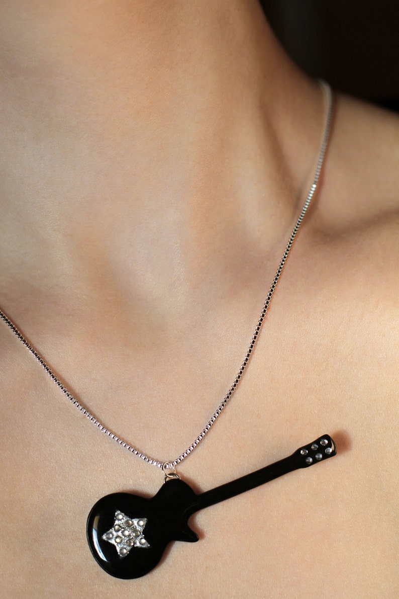 Guitar Necklace Rock Star Pendant Music Necklace Guitar Etsy