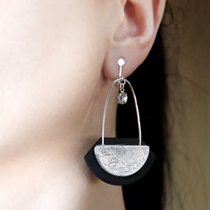 Modern jewelry Long earrings Statement earrings Black and gold earrings Contemporary jewelry Bold dangle earring Gold dangles Woman's gifts Silver