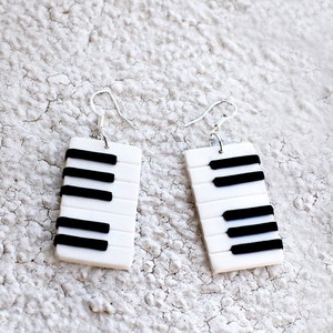 Piano earrings Keyboard earrings Music jewelry Black and white earrings Musical instrument Musicians gift Birthday gifts Pianist gift Music image 2