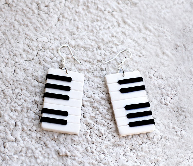 Piano earrings Keyboard earrings Music jewelry Black and white earrings Musical instrument Musicians gift Birthday gifts Pianist gift Music image 2