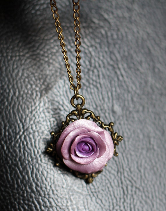 Flower Necklace Made With Swarovski Crystal Purple Rose Floral Bridal  Pendant | eBay