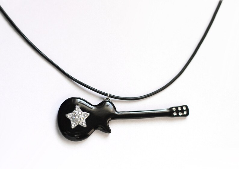 Guitar Necklace Rock Star Pendant Music Necklace Guitar Etsy