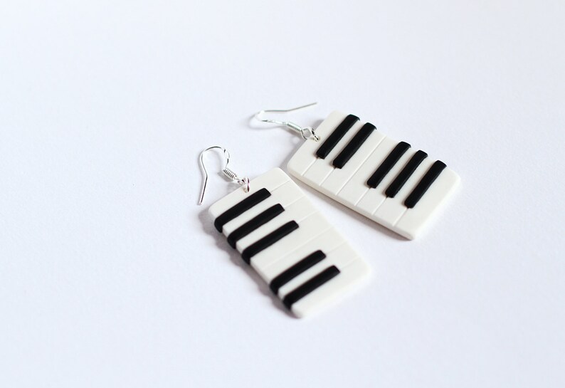 Piano earrings Keyboard earrings Music jewelry Black and white earrings Musical instrument Musicians gift Birthday gifts Pianist gift Music image 3