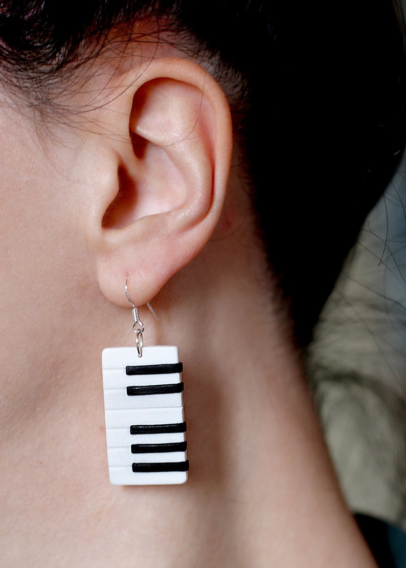Piano earrings Keyboard earrings Music jewelry Black and white earrings Musical instrument Musicians gift Birthday gifts Pianist gift Music image 1