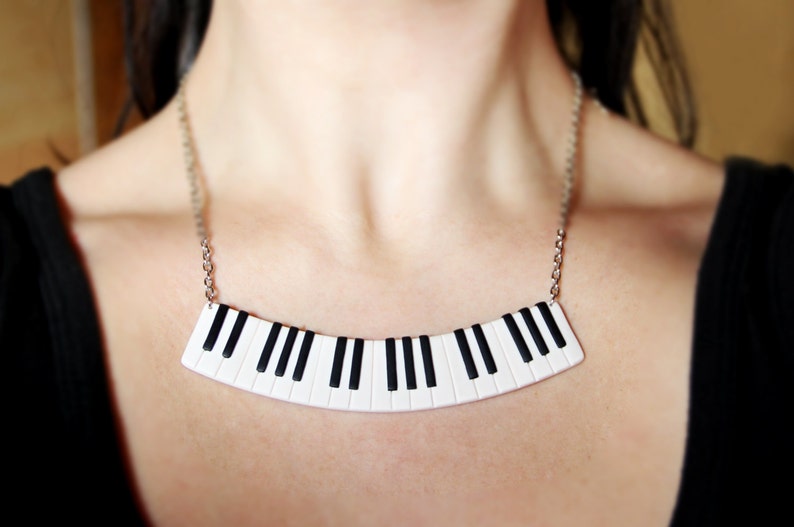 Piano necklace Bib necklace Keyboard music jewelry Pianist gift Black and white Music lover gifts Music teacher gift Musicians gift for her
