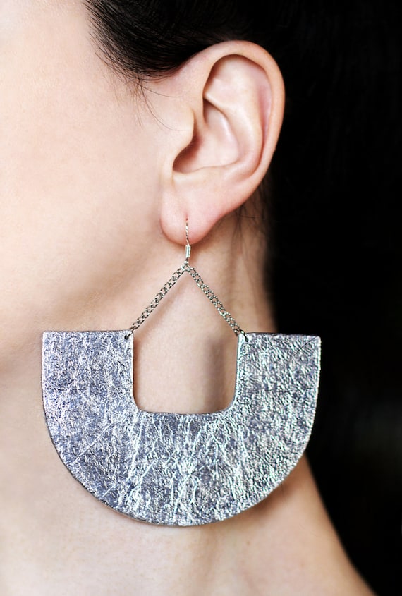 Silver Earrings Big Earrings Statement Jewelry Clip on Earrings