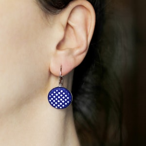 Navy blue earrings Cobalt blue jewelry Modern dangles Contemporary jewelry Blue gift for her Drop earrings Gift for wife Minimalist earrings