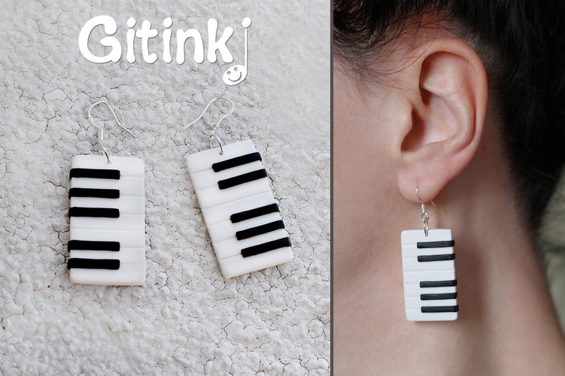 Piano earrings Keyboard earrings Music jewelry Black and white earrings Musical instrument Musicians gift Birthday gifts Pianist gift Music image 4