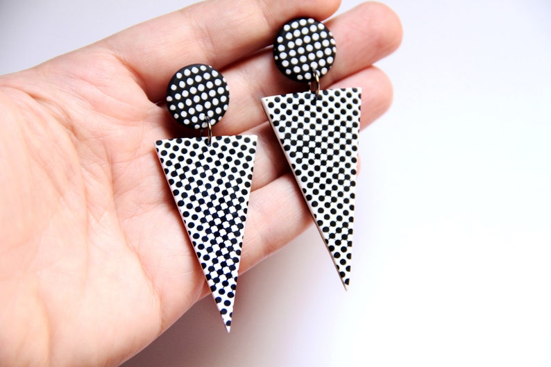 Spike Earrings Clip on Earrings Black and White Jewelry Etsy
