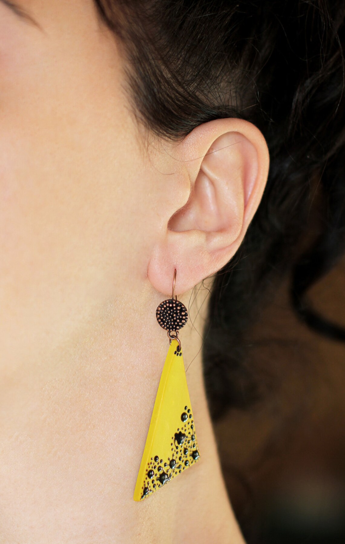 Mustard Yellow Earrings Triangular Earrings Modern Earrings Etsy