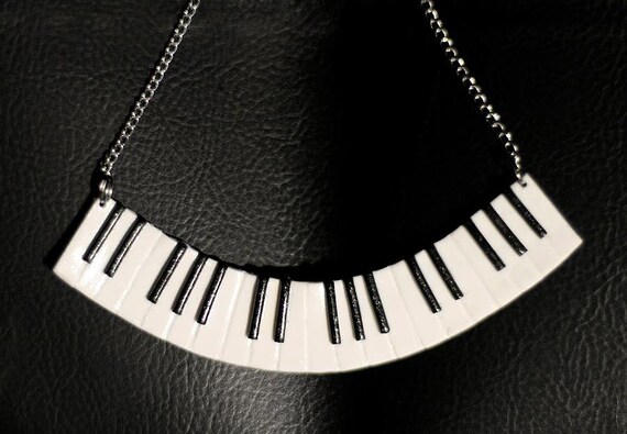 Piano necklace Bib necklace Keyboard music jewelry Pianist gift Black and white Music lover gifts Music teacher gift Musicians gift for her