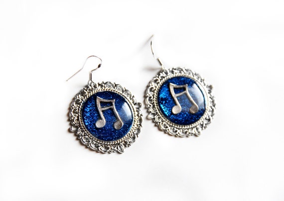 Musical Earrings Music Note earrings Gift for Music Lover Musician Gift Music Note Jewelry Blue crystal earrings Steel earrings Gift for her