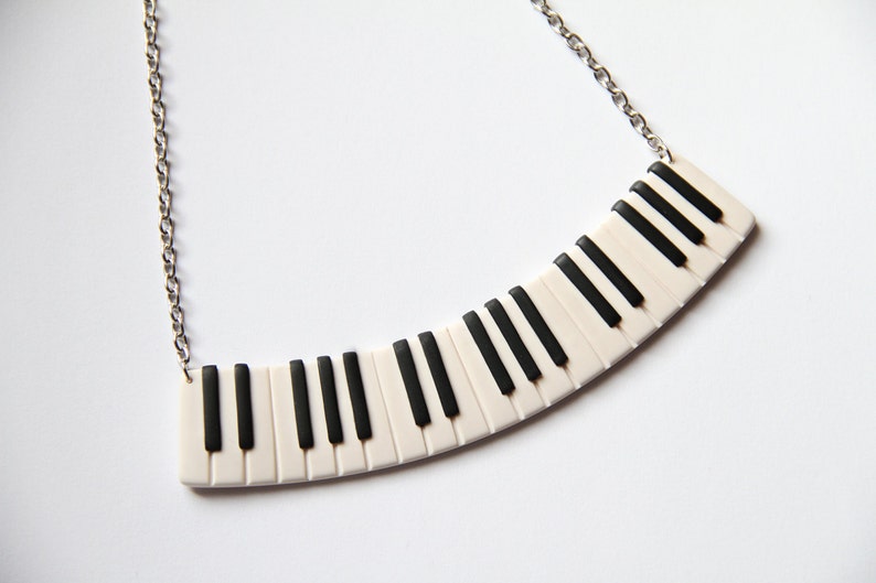 Piano necklace Bib necklace Keyboard music jewelry Pianist gift Black and white Music lover gifts Music teacher gift Musicians gift for her
