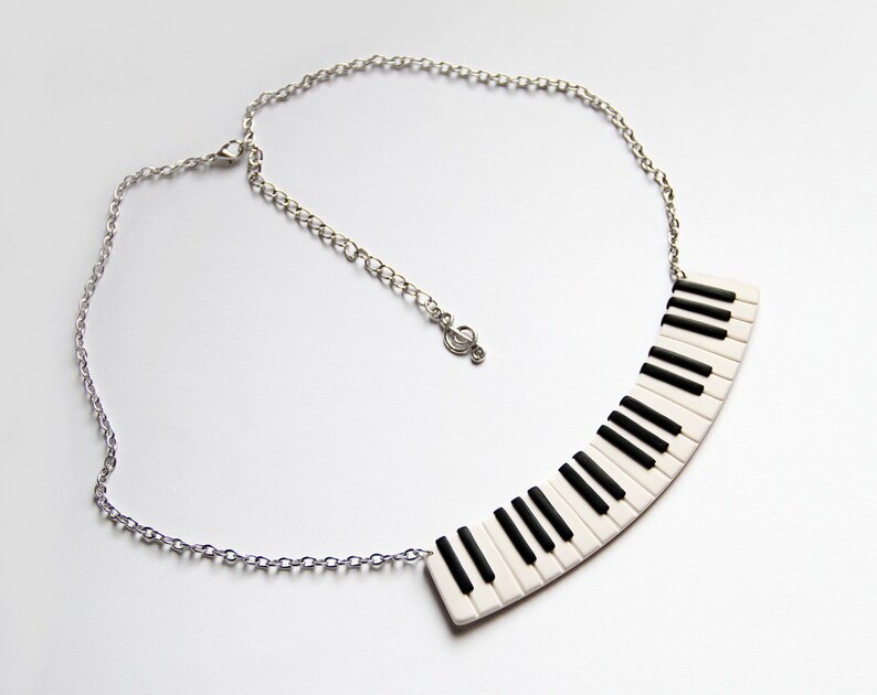 Piano necklace Bib necklace Keyboard music jewelry Pianist gift Black and white Music lover gifts Music teacher gift Musicians gift for her