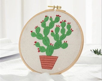 plants Beginner Embroidery Kit - Modern Flower Plant Hand Embroidery Full Kit - DIY Floral Needlepoint Hoop Wall Art Kit Embroidery art