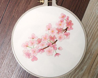 Kirschblüten Stickmuster, Kirschblüten Stickmuster, Hoop Art Stickerei Art, moderne Stickerei DIY Kit DIY Stickpackung