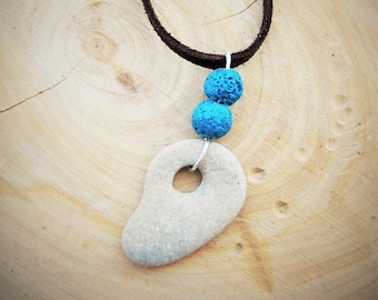 Camafeo de piedra turquesa de Hag, colgante de piedra de Hag, collar de lava, collar con agujeros marinos, collar de piedra curativa, collar curativo, joyería de piedra de Hag