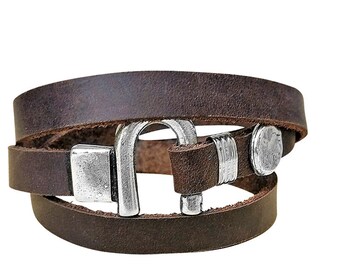 Horseshoe Wrap Bracelet, Luck Wrap Bracelet, Men Leather Bracelet, Leather Wrap Wristband, , Leather  Wristband,