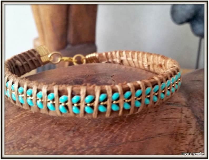 Turquoise Boho Anklet for Women Leather Ankle Wrap Summer Accessories Leather Ankle bracelet