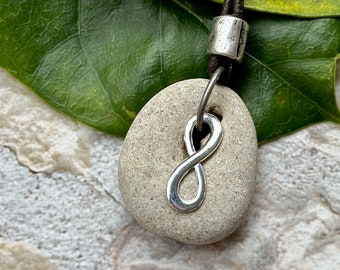 Mens Infinity Necklace, Hag Stone Necklace, Luck Stone Necklace, Protection Stone, Beach stone Talisman