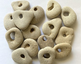 Bulk Lot of 15 Hag Stones - Natural Medium Size Beach Stones with Holes, Perfect for Wiccan Decor and Crafts, Protective Stones, N4