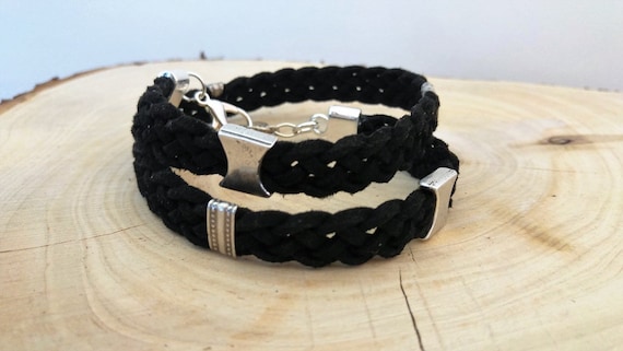 Men Black Bracelet, Mens Wrap Bracelet, Men Leather Bracelet, Black Wrap, Leather Wristband, Chunky Men Bracelet, Men braided Bracelet