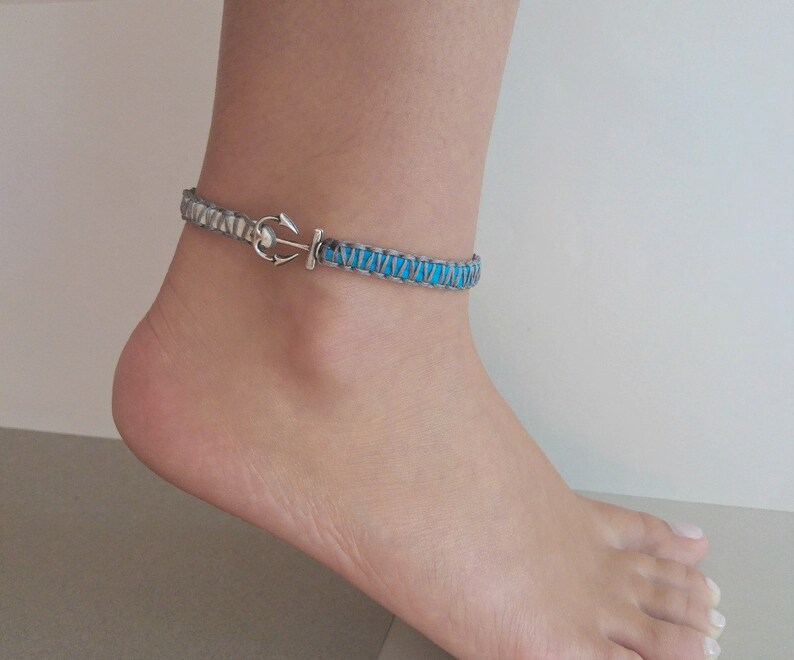 Blue Anchor Anklet Anchor Ankle Bracelet Nautical Anklet Etsy