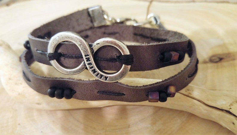 Infinity Leather Bracelet Wrap Bracelet For Men Mens Wrap Bracelet Mens Symbol Jewelry Gray Bracelet Mens Infinity Bracelet