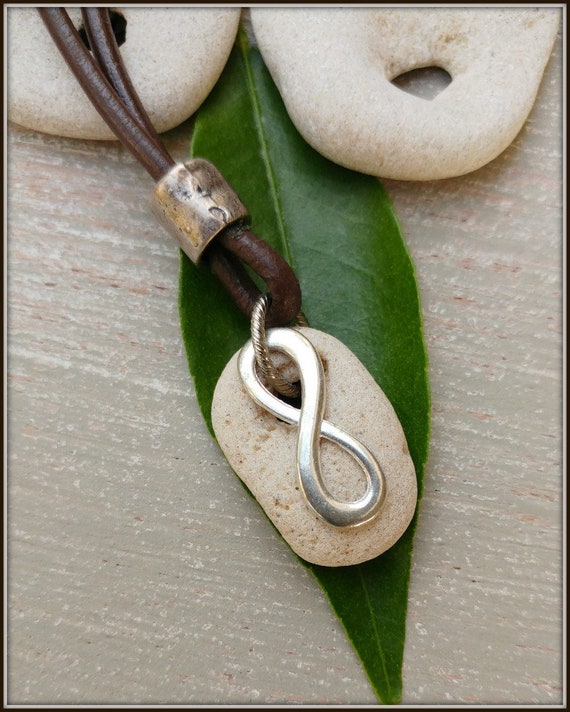 Infinity Necklace, Hag Stone Necklace, Beach Stone Necklace, Raw Stone , Worry Stone, Wiccan Jewelry, Protection Amulet, Mindfulness Gift