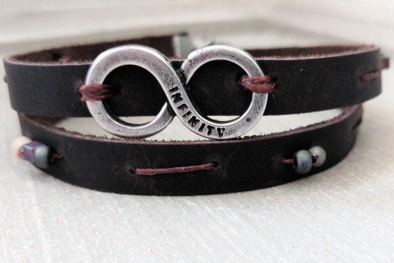Infinity Leather Bracelet Wrap Bracelet For Men Mens Wrap Bracelet Mens Symbol Jewelry Gray Bracelet Mens Infinity Bracelet