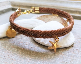 Natural Braided Leather Anklet, Charm anklet, Summer Ankle cuff