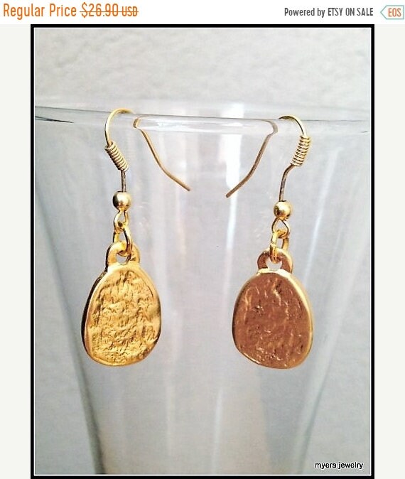 SALE Golden Hammered Earrings, Gold Drop Earrings, Gold Dangle Earrings, Small Gold Earrings, Statement Earrings, Delicate Ear Jewelry