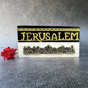 Hand-Painted Jerusalem Stone Decor: Golden Old City Silhouette
