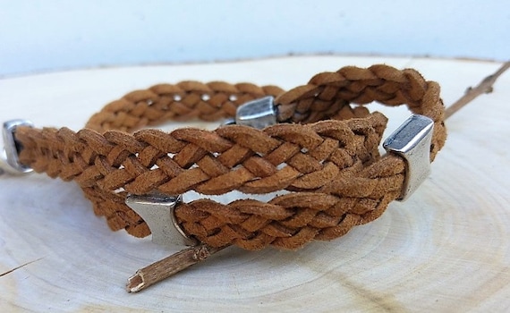 Brown Leather Bracelet, Man Brown Bracelet, Leather Braided Bracelet, Brown Cord Wristband, Mens Cuff Bracelet, Men Statement Jewelry
