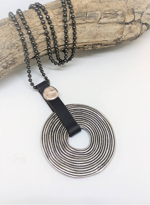 Big Spiral Necklace, Circle of Life Necklace, Tribal Jewelry, Big Pendant Necklace, Long Tribal Necklace, Women Leather Necklace