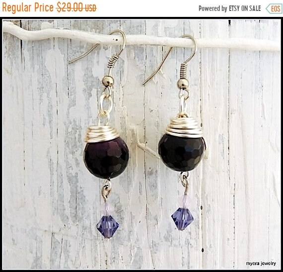 SALE Purple drop earrings, Statement Earrings, Lilac Dangle Earrings, Cute Small Earrings, Dark Purple Earrings, Womens Ball Earrings