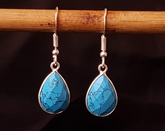 Turquoise drop earrings, Sterling Silver, Turquoise dangle earrings, Drop earrings, Blue turquoise teardrop earrings, Gift For Women