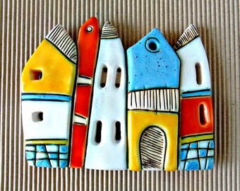 Ceramic art,Ceramic  wall tile , Handmade ceramic , Home decor,Wall decoration-"Houses"