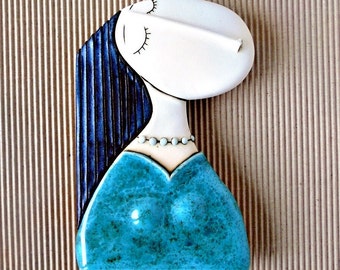 Ceramic figure of girl,Ceramic art,Ceramic sculpture,home decor-"Girl with a blue dress"