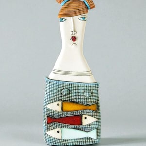 Handmade Ceramic Wall Art – Girl Wall Decor – Whimsical Figurative Tile – Quirky Pottery Wall Sculpture – Gift for Her