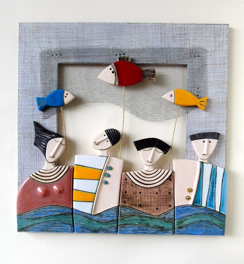 Fishing-Ceramic art Ceramic sculptureHandmade ceramicsWall image 0