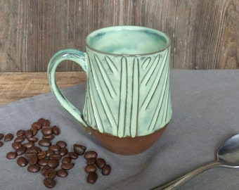 Unique Light Green Coffee Mug, Handmade Ceramic, Ready to Ship