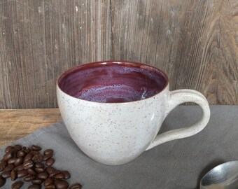 White and Purple Coffee Mug, Handmade Ceramic, Ready to Ship
