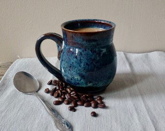 Large Blue Coffee Mug, Handmade Ceramic, Ready to Ship