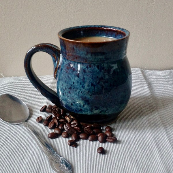 Large Blue Coffee Mug, Handmade Ceramic, Ready to Ship