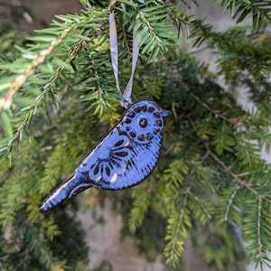 Blue Bird Ornament,  Handmade Ceramic, Ready to Ship