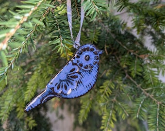 Blue Bird Ornament,  Handmade Ceramic, Ready to Ship